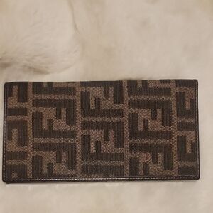 Fendi ZUCCA Monogram Canvas Leather Trim Wallet/Checkbook Cover